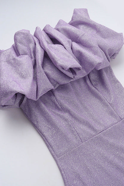 Sexy Ruched Sequined Off Shoulder Wrapped Skirt Dresses