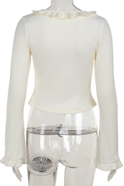 Casua Hollow Out Lace Up Stringy Selvedge V Neck Tops