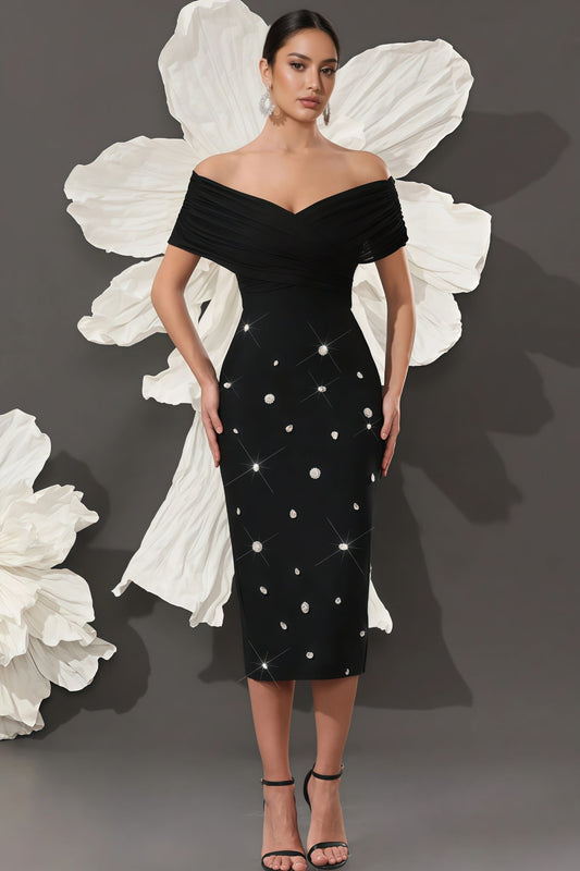 Marisad Strapless Mesh Studded Midi Dress