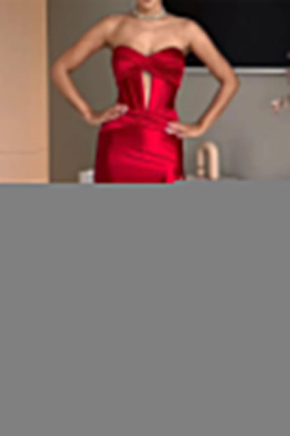 Sexy Prom Slit Ruched Strapless Evening Dresses