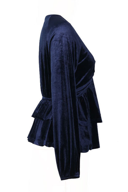 Elegant Ruched Velvet V Neck Blouses