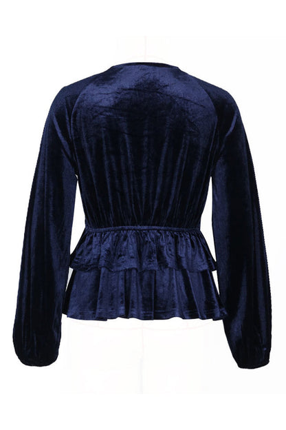 Elegant Ruched Velvet V Neck Blouses