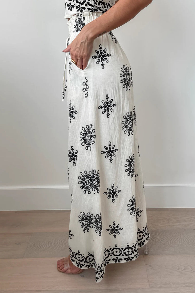 Casual Geometric Print Lace Up O Neck Sleeveless Two Pieces