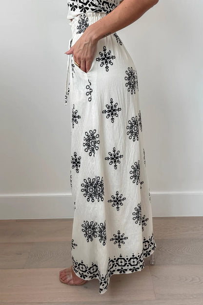 Casual Geometric Print Lace Up O Neck Sleeveless Two Pieces