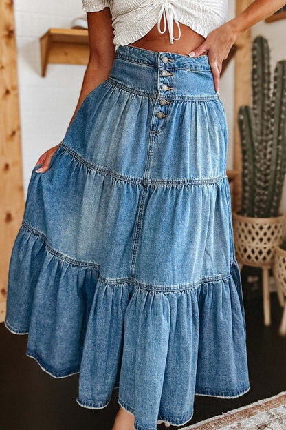 Casual Street Distressed Buckle Loose High Waist Type A Patchwork Bottoms