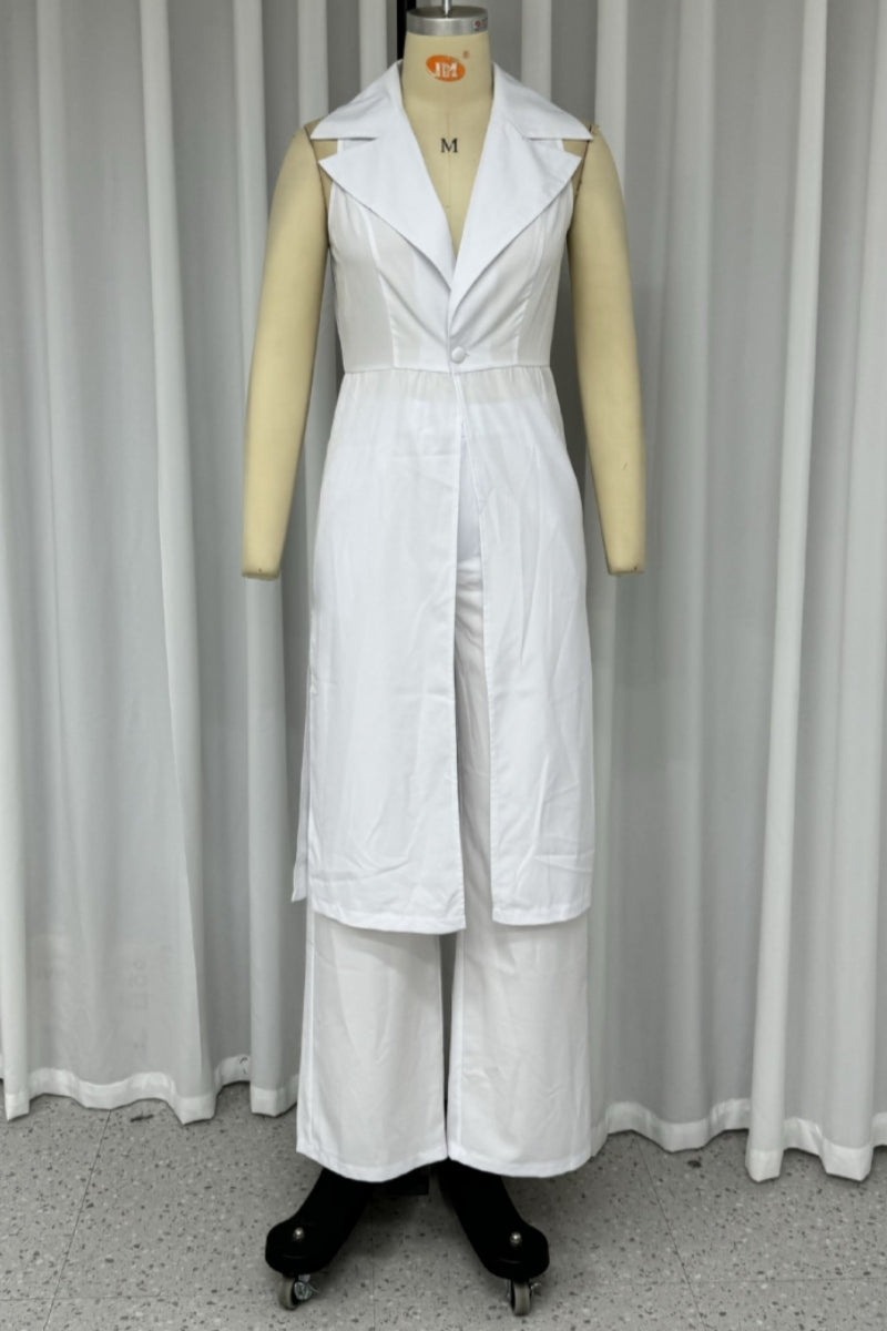 Casual Buttons Slit Turndown Collar Sleeveless Two Pieces