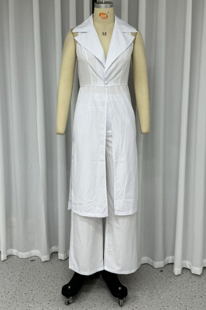 Casual Buttons Slit Turndown Collar Sleeveless Two Pieces