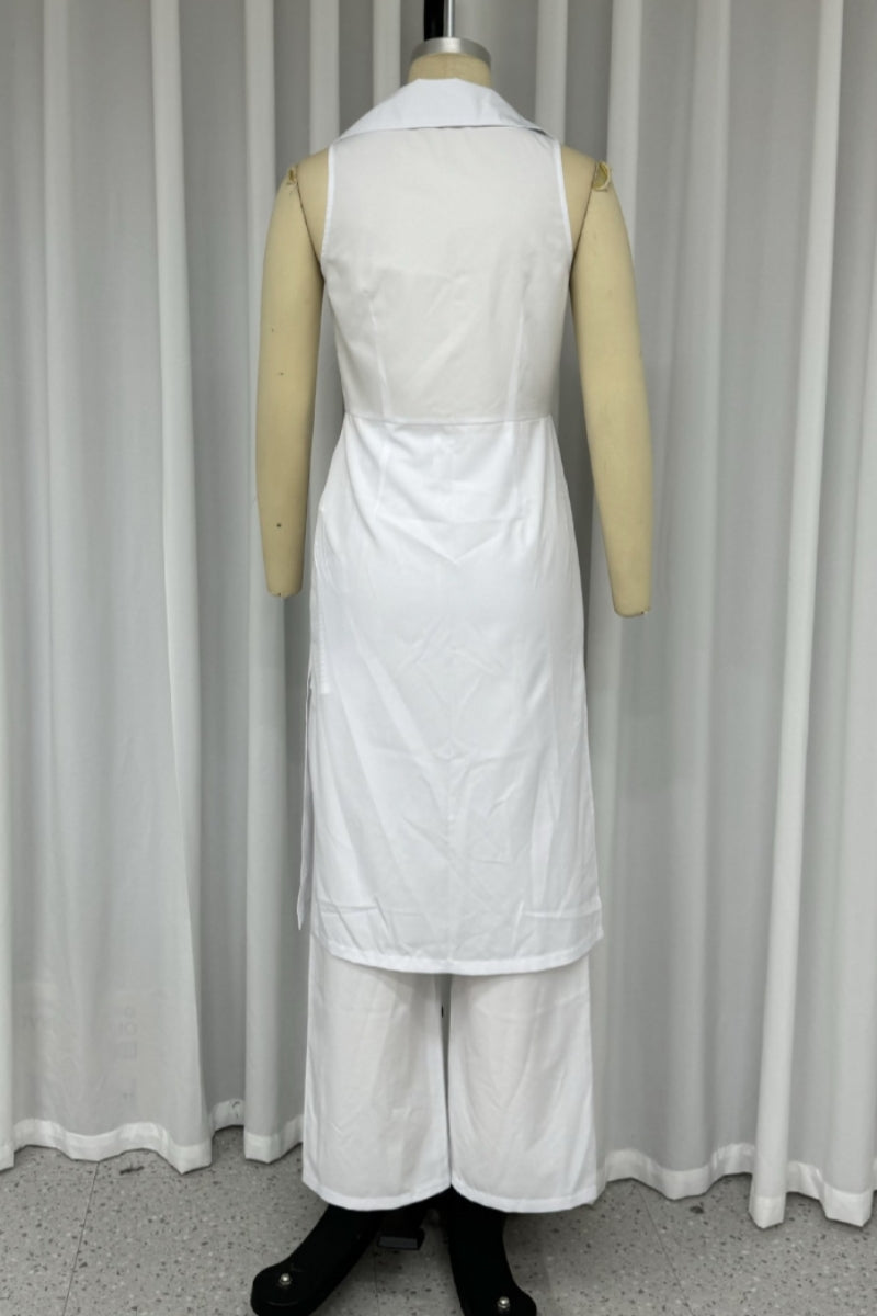 Casual Buttons Slit Turndown Collar Sleeveless Two Pieces