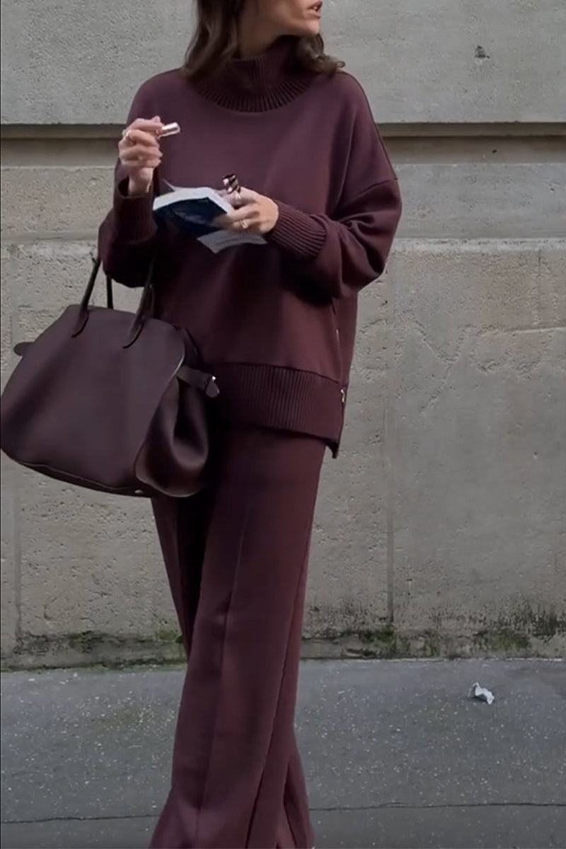 Conjunto informal de dos piezas con cuello alto, manga larga y bolsillo para la calle