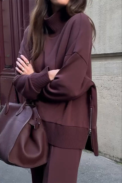 Conjunto informal de dos piezas con cuello alto, manga larga y bolsillo para la calle