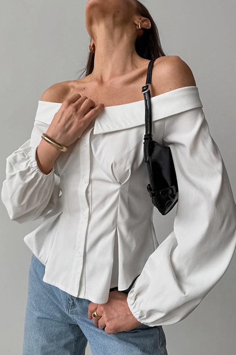 Sexy Buttons Off Shoulder Blouses