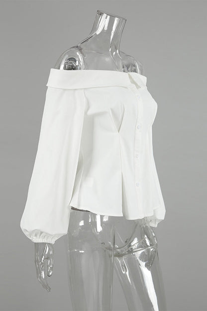 Sexy Buttons Off Shoulder Blouses