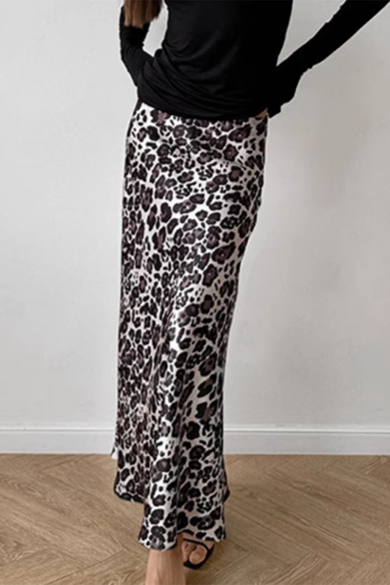 Elegant Leopard Zipper Contrast High Waist Type A Full Print Bottoms