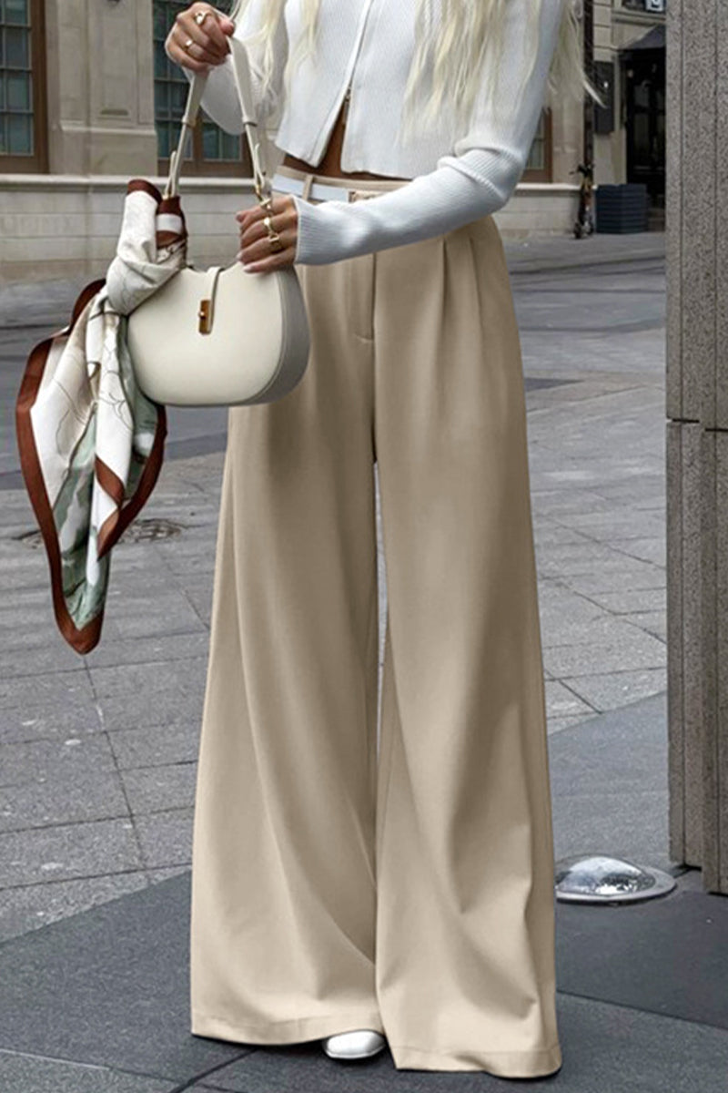 Casual Street Patchwork Loose High Waist Wide Leg Bottoms(No waist belt)