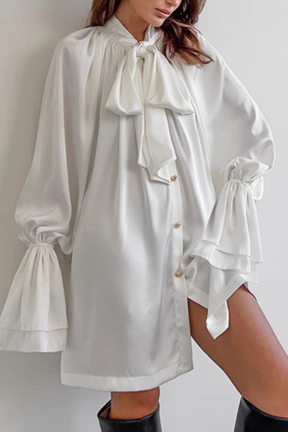 Elegant Lace Up Buckle Ribbon Collar A Line Dresses(3 Colors)