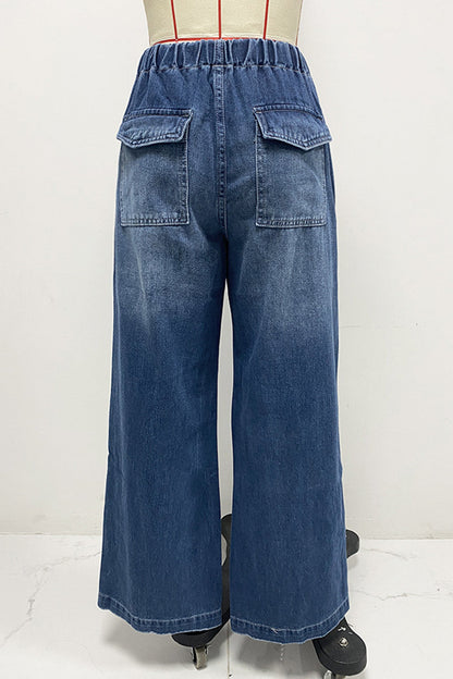 Street Patchwork Mid Waist Loose Denim Jeans