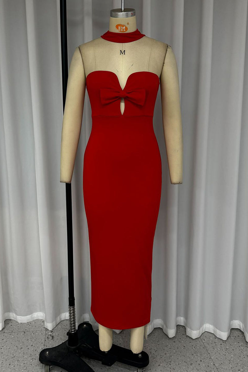 Sexy Bow Decor Halter One Step Skirt Dresses