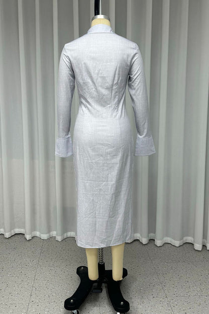 Casual Buckle Turndown Collar Shirt Dresses