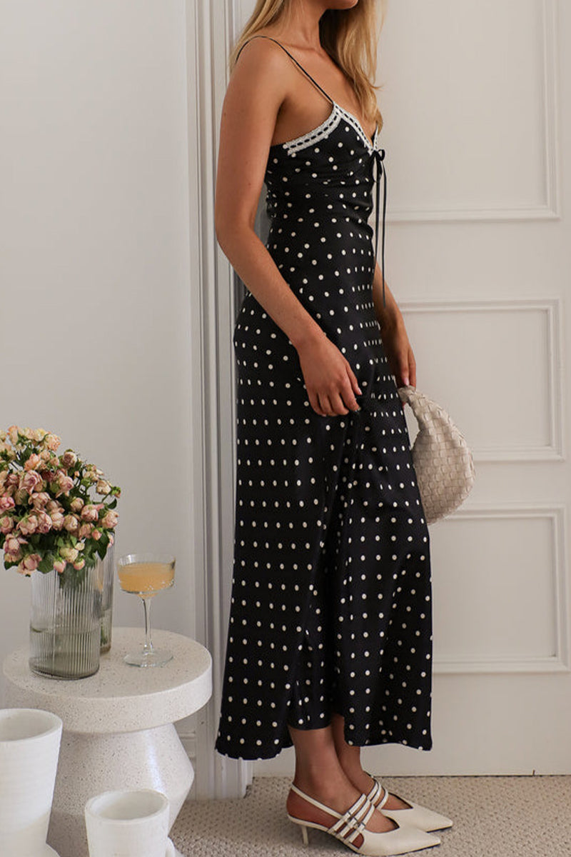 Vestidos largos sexis con cuello en V y estampado de lunares y patchwork