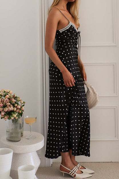 Vestidos largos sexis con cuello en V y estampado de lunares y patchwork
