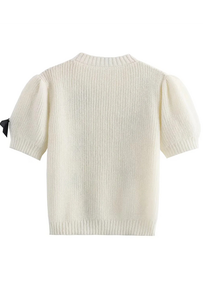 Casual Bow Patchwork Contrast O Neck Sweaters