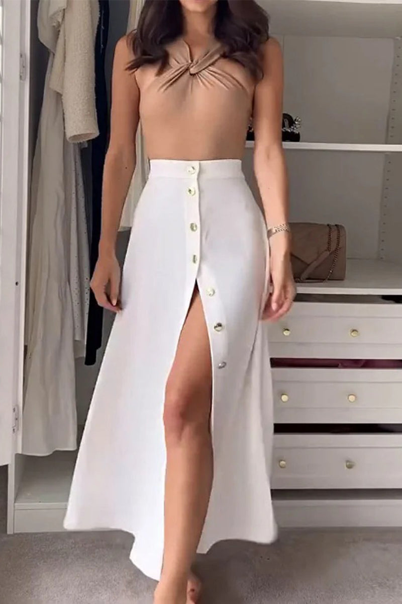 Casual Buckle Halter Sleeveless Two Pieces