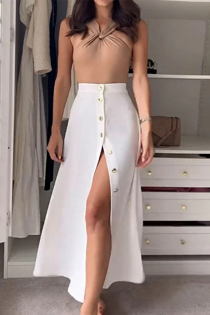 Casual Buckle Halter Sleeveless Two Pieces