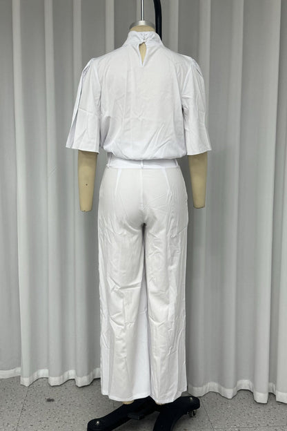 Casual Pocket Turtleneck Half Sleeve Two Pieces(No waist belt)