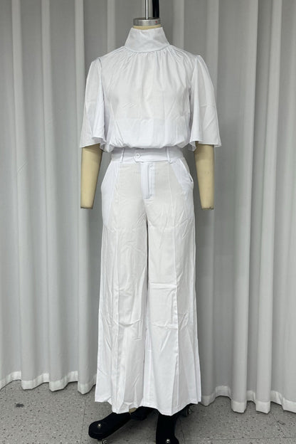 Casual Pocket Turtleneck Half Sleeve Two Pieces(No waist belt)