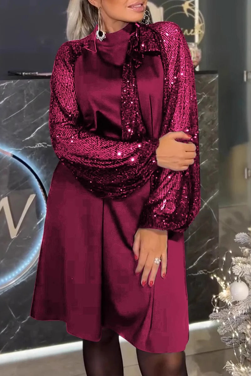 Elegant Sequins Sequined Half A Turtleneck A Line Dresses(5 Colors)