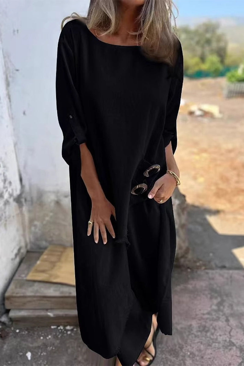 Conjunto informal de dos piezas con cuello redondo irregular, manga larga y bolsillos desgastados (6 colores)