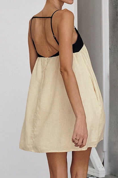 Casual Pocket Backless Contrast Square Neck Sling Dresses