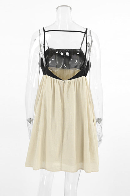 Casual Pocket Backless Contrast Square Neck Sling Dresses