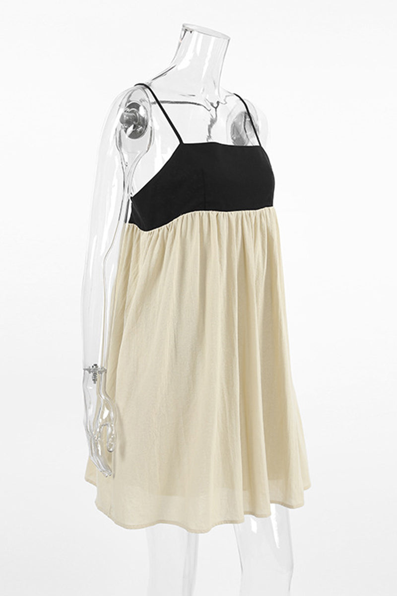 Casual Pocket Backless Contrast Square Neck Sling Dresses