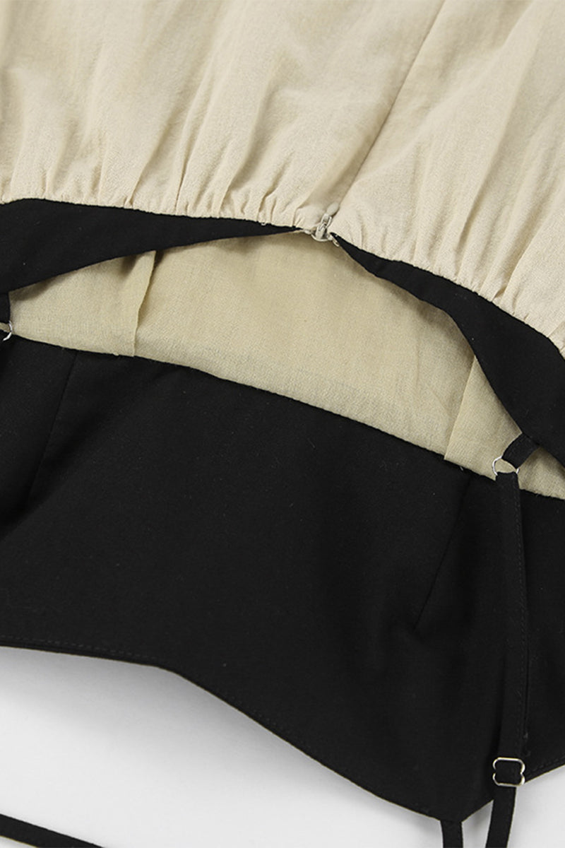 Casual Pocket Backless Contrast Square Neck Sling Dresses