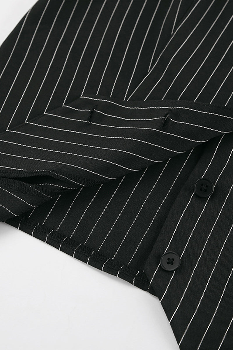 Conjunto informal de dos piezas con rayas, bolsillos, botones, escote en V y sin mangas