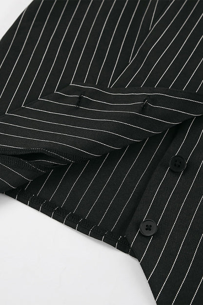 Conjunto informal de dos piezas con rayas, bolsillos, botones, escote en V y sin mangas