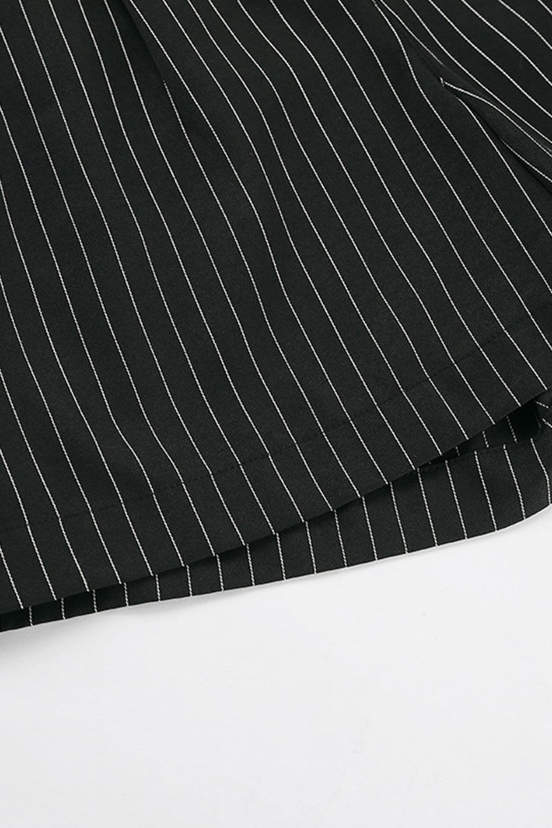 Conjunto informal de dos piezas con rayas, bolsillos, botones, escote en V y sin mangas