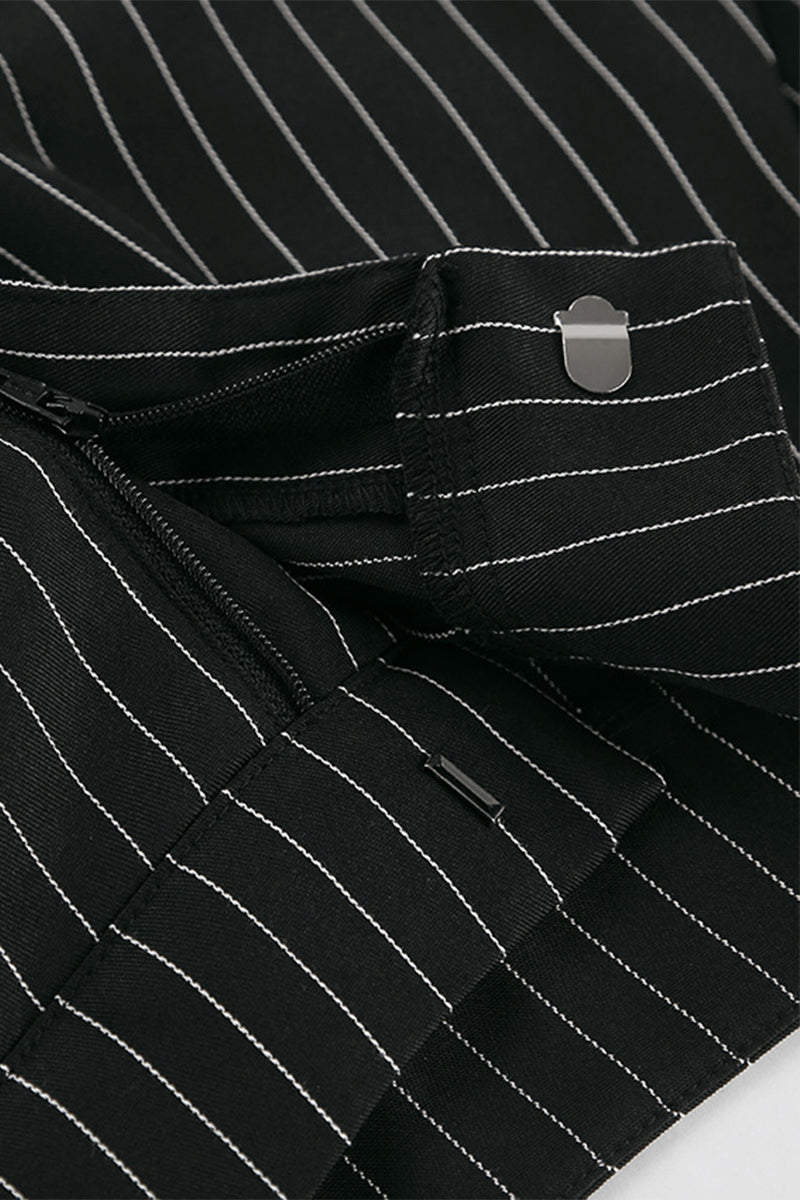Conjunto informal de dos piezas con rayas, bolsillos, botones, escote en V y sin mangas