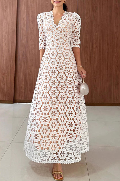 Vestidos largos casuales con cuello en V, con flores y aberturas, con cremallera
