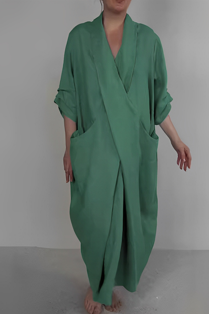 Casual Pocket Slit V Neck Irregular Long Dresses(7 Colors)