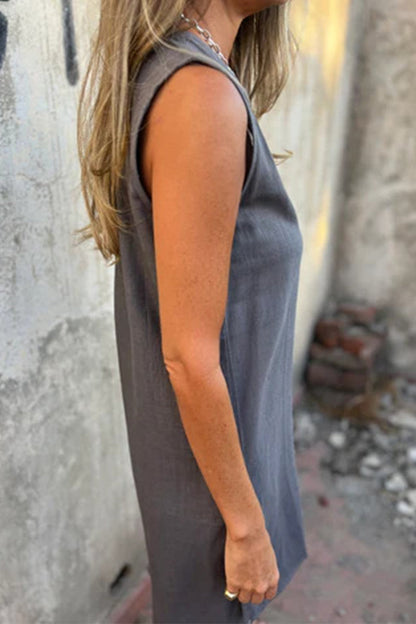Vestidos casuales sin mangas con cuello en V y botones de bolsillo (4 colores)