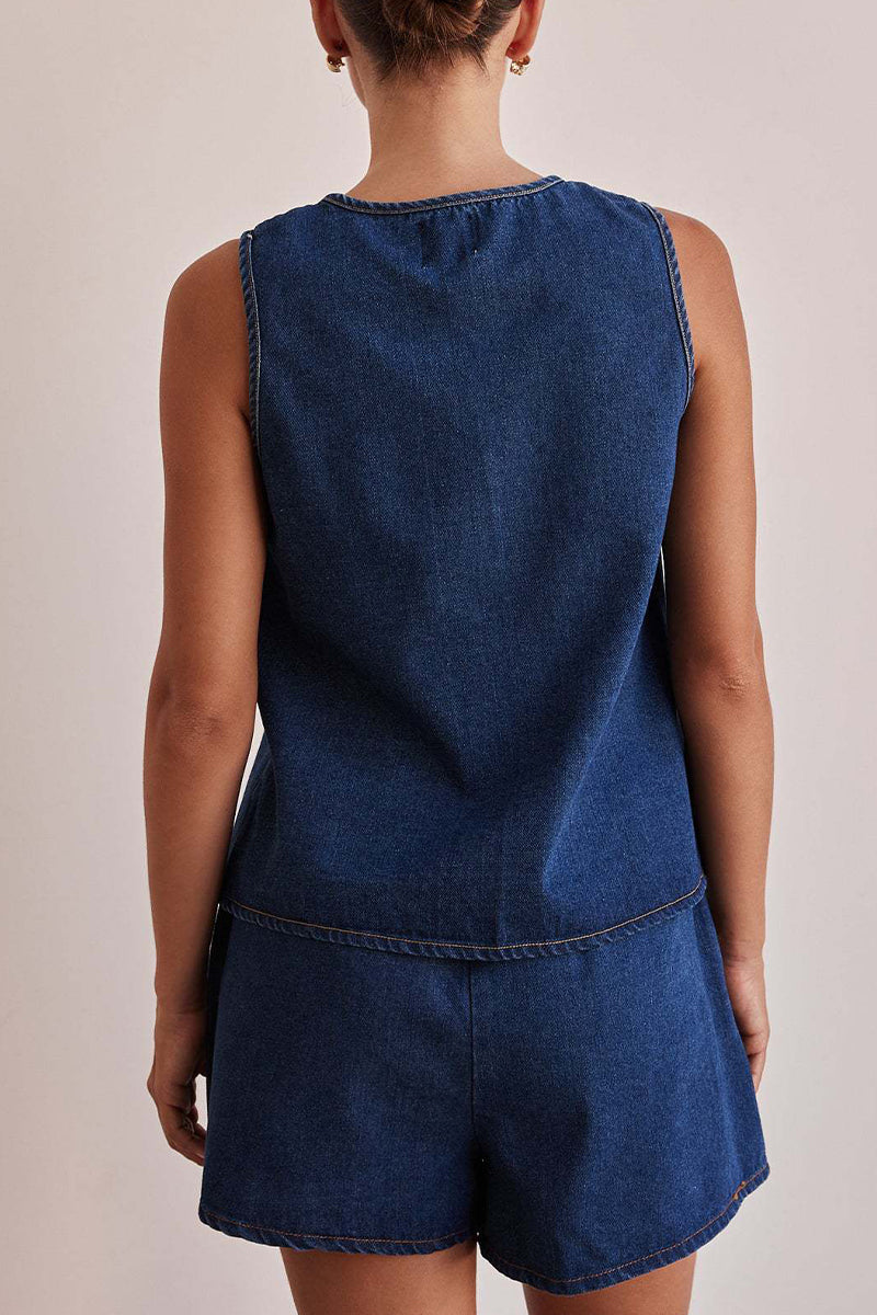Conjunto informal de dos piezas con cordones y cuello redondo sin mangas