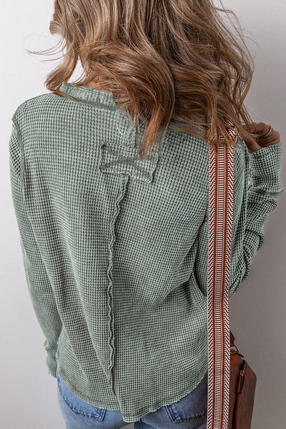 Casual Plaid Buttons Patchwork V Neck Tops(3 Colors)
