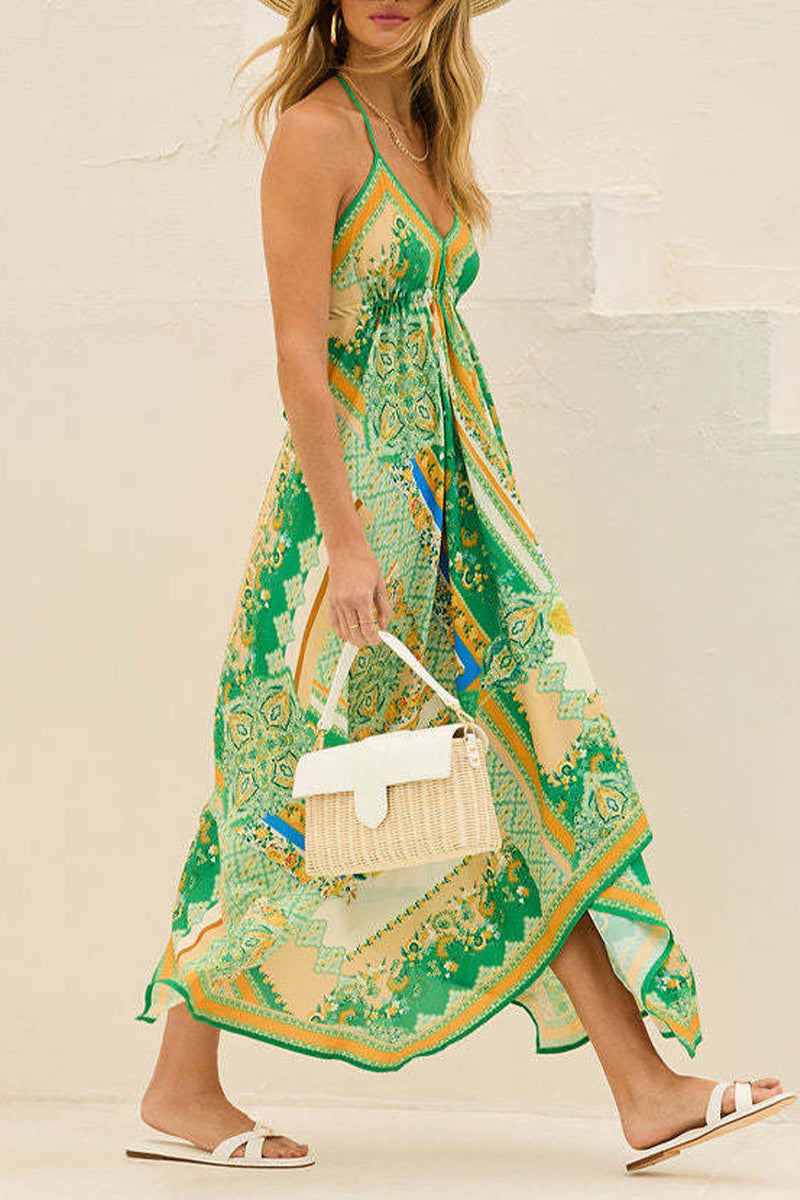 Vestidos de playa sexys con estampado floral, encaje, espalda descubierta, escote en V en contraste