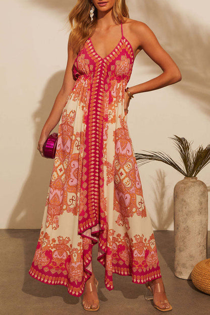 Vestidos de playa sexys con estampado floral, encaje, espalda descubierta, escote en V en contraste