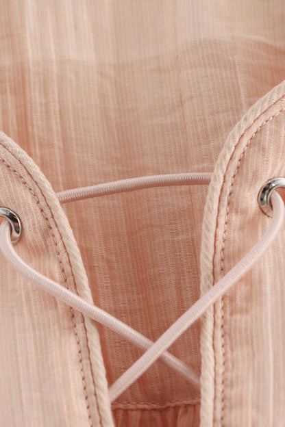 Casual Solid Color Lace Up O Neck Blouses