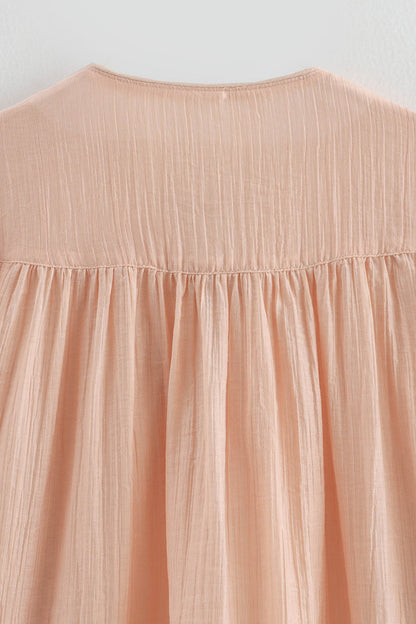 Casual Solid Color Lace Up O Neck Blouses