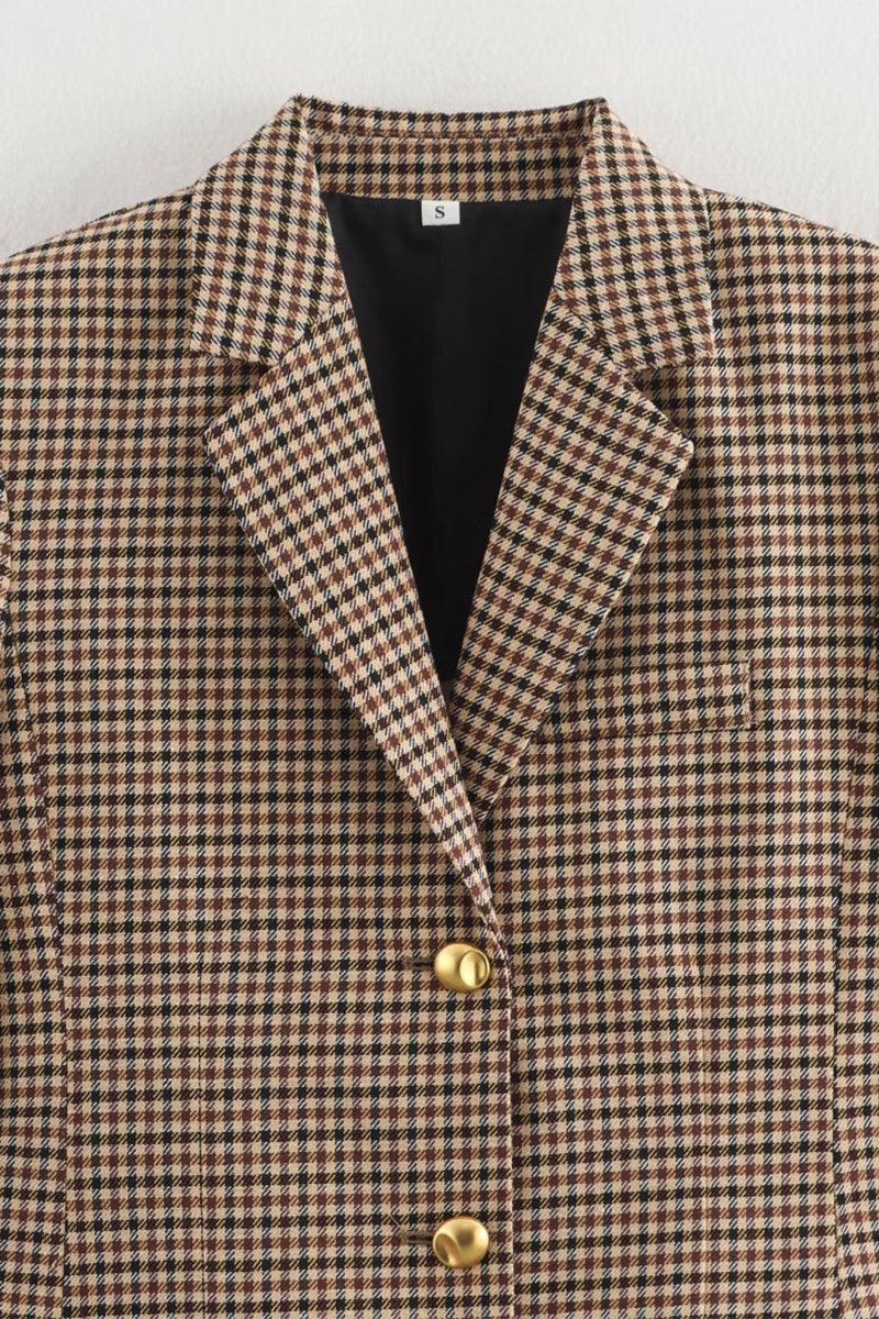 Casual Plaid Buttons Patchwork Contrast Turn-back Collar Outerwear