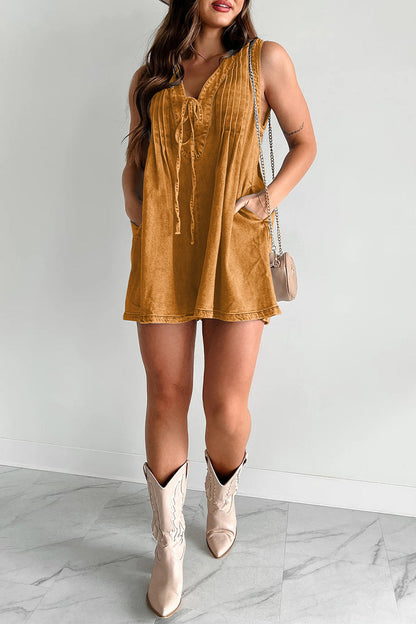 Casual Street Pocket Lace Up V Neck Sleeveless Loose Denim Jumpsuits(9 Colors)